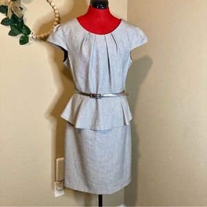 Grey Ruffle Belted Dress